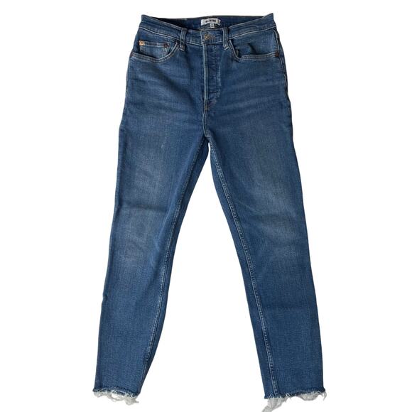 Re/Done 90s High Rise Ankle Crop Jeans French Blue Size 28 Women's Button Fly - Picture 1 of 8